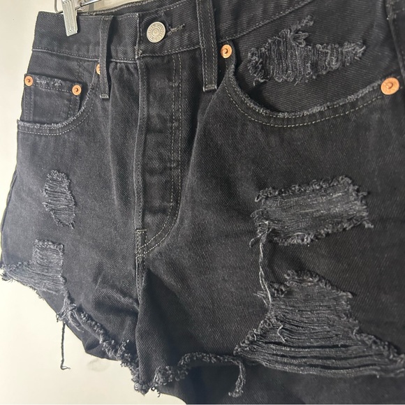 Levi’s 501 Black Distressed Jean Shorts - Picture 3 of 6